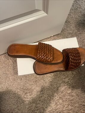 Woven Brown Slide Sandals - Women